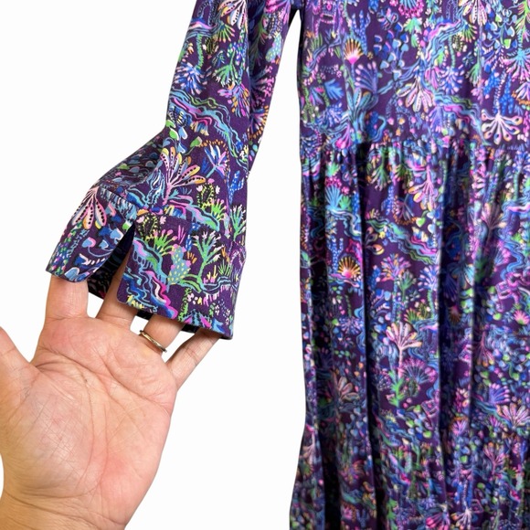 Lilly Pulitzer Alaina Dress Size L Colony Purple Berry Tiered Long Sleeve Preppy - Picture 8 of 16